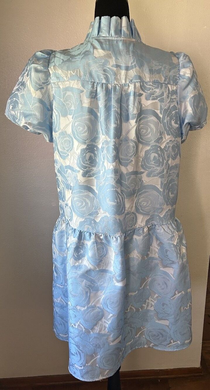 SSYS the label Palmer Puff Sleeve Drop Waist Brocade Dress In Blue Floral Large - Picture 4 of 10